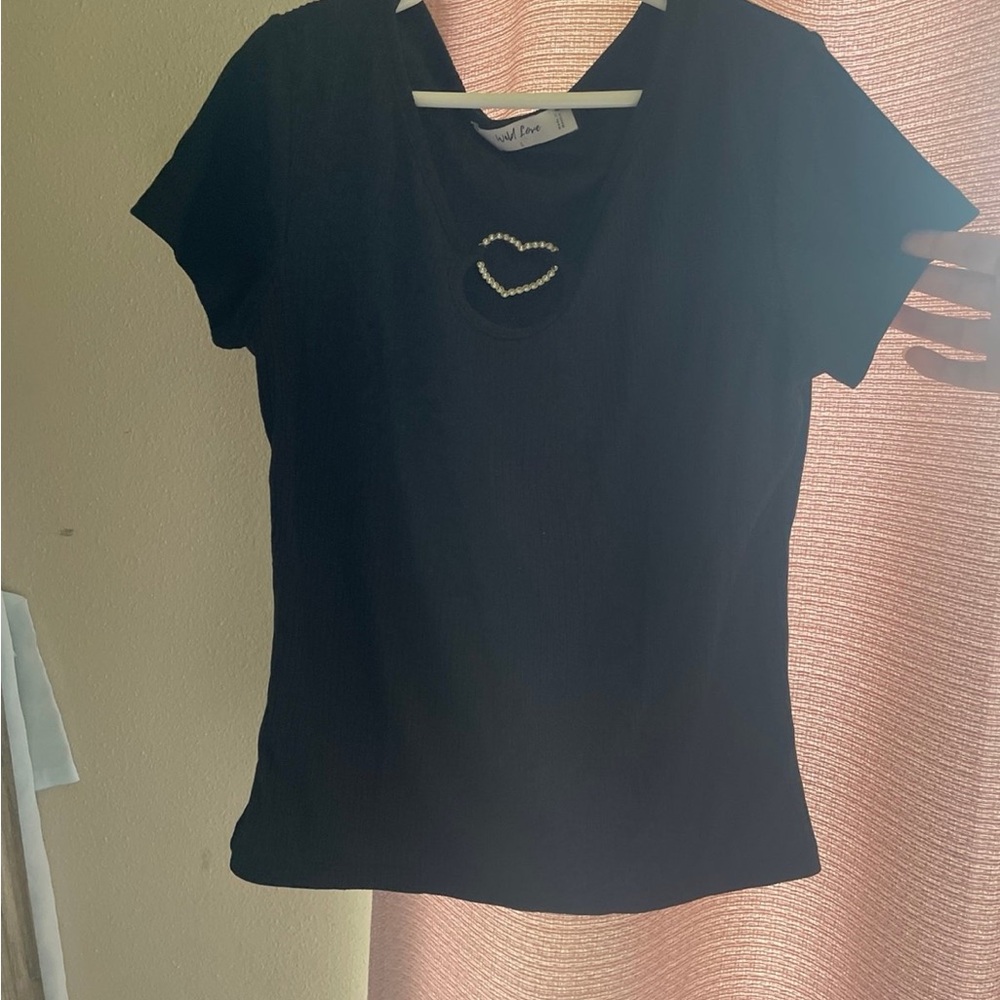 Black Fitted Embellished Short Sleeve Tee